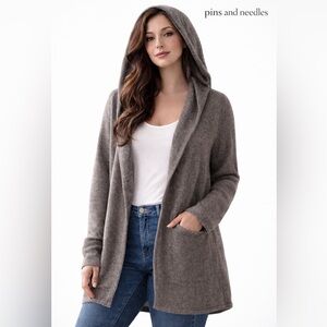 Pins and Needles by Anthropologie Hooded Knit Cardigan Size Large brown